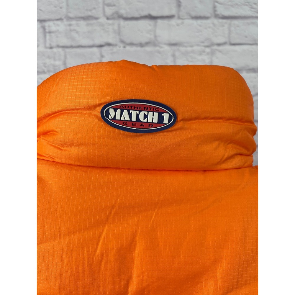 Vintage Y2K Match 1 Orange Puffer Jacket Full Zip Collared Winter Size XL NEW - Picture 5 of 9